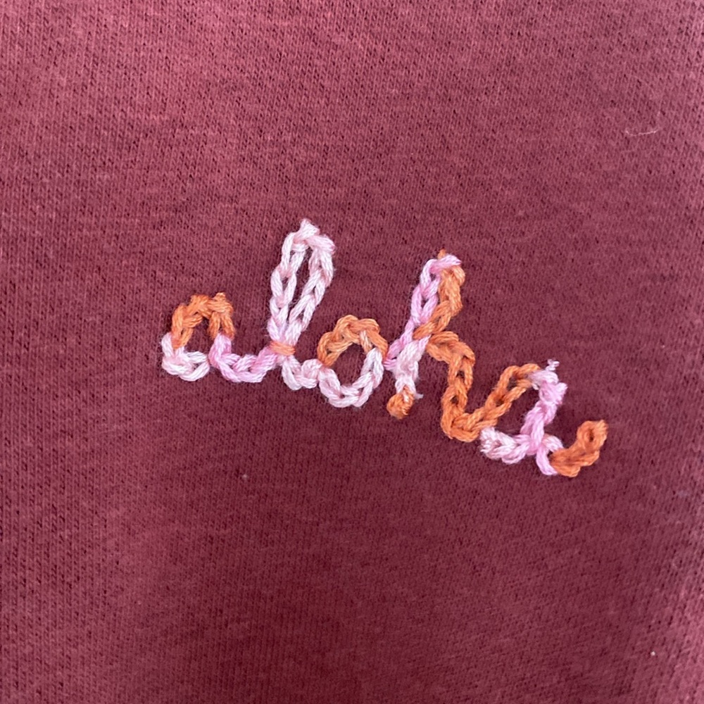 Aloha Embroidered Burgundy Cropped Sweatshirt